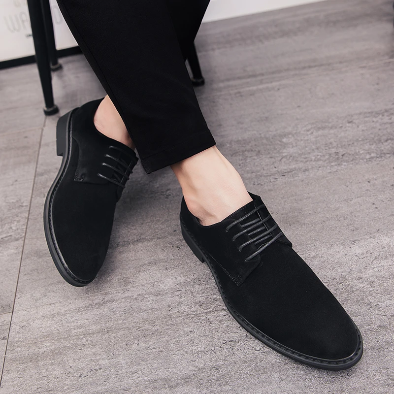 2021 Fashion Winter Suede Leather Green Men Derby Shoes Oxford Casual Classic Black Sneakers Comfortable Footwear Dress Flats