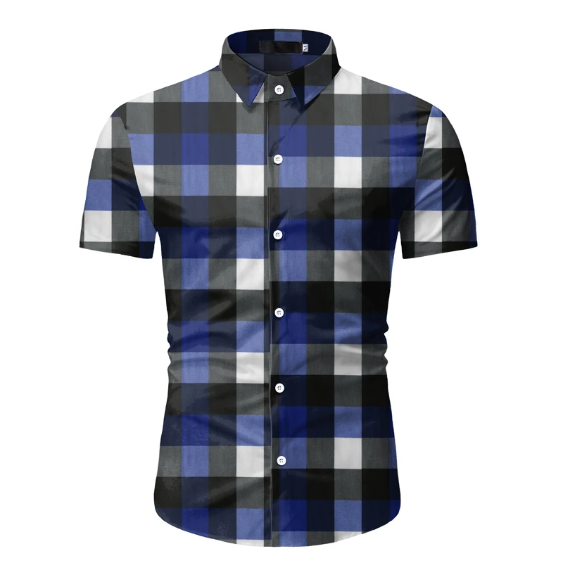 Red Plaid Shirt Men 2020 Summer Brand Classic Short Sleeve Dress Shirt Casual Button Down Office Workwear Chemise Homme M-3XL