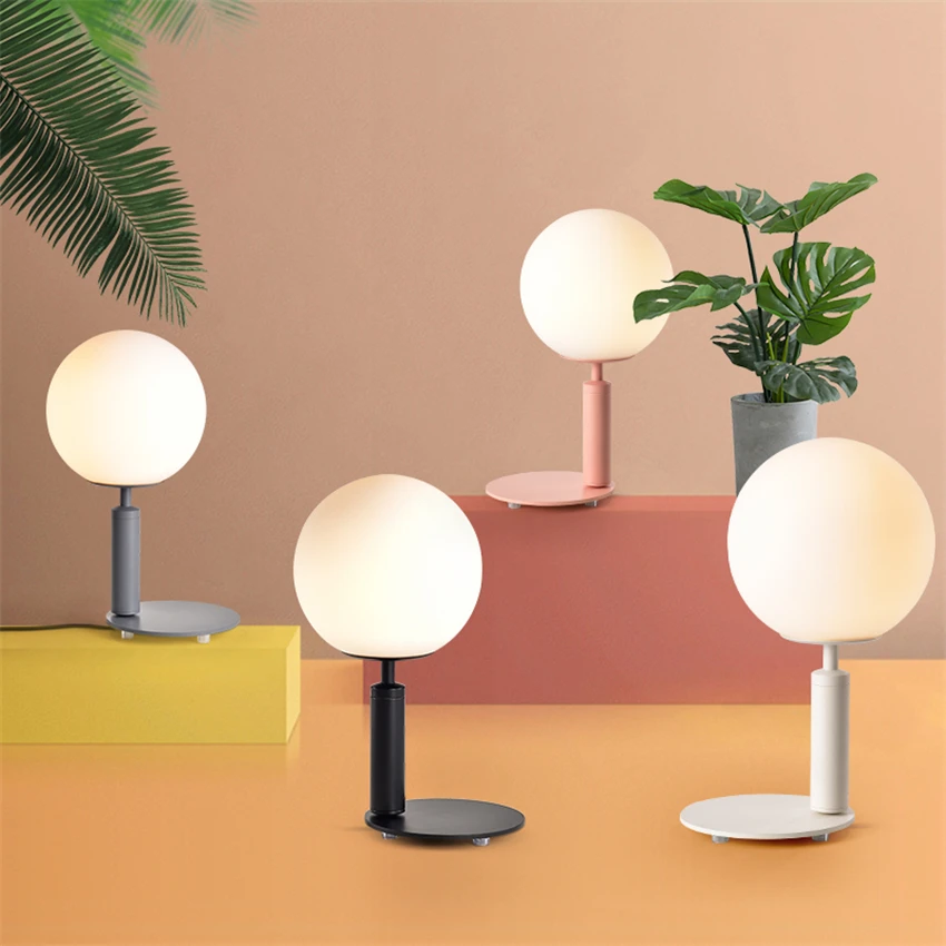 

White ball table lamps study reading lamp bedroom bedside modern Nordic decoration Macarone color metal desk lights lighting