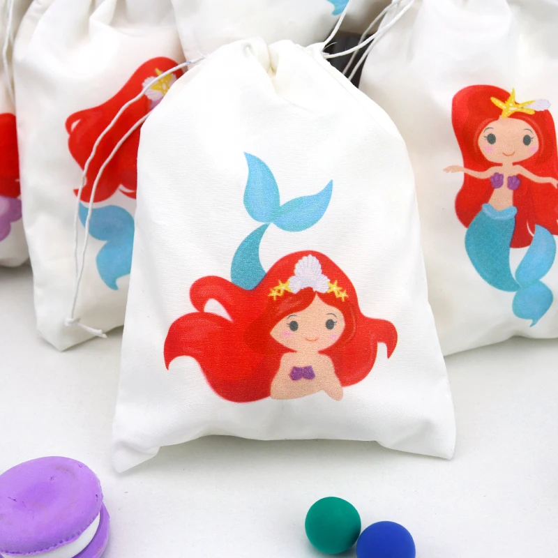 New Pretty Mermaids Theme Party Favor Bags Candy Bags Mermaids Birthday Gift Bags Party Container Supplies 5PCS