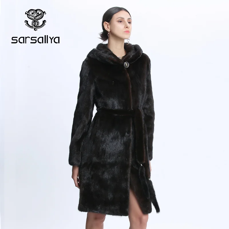 Mink Coats Women Natural Mink Jacket With Hood Female Real Mink Fur Coat With Belt Ladies Winter Warm Genuine Fur Coat Luxury