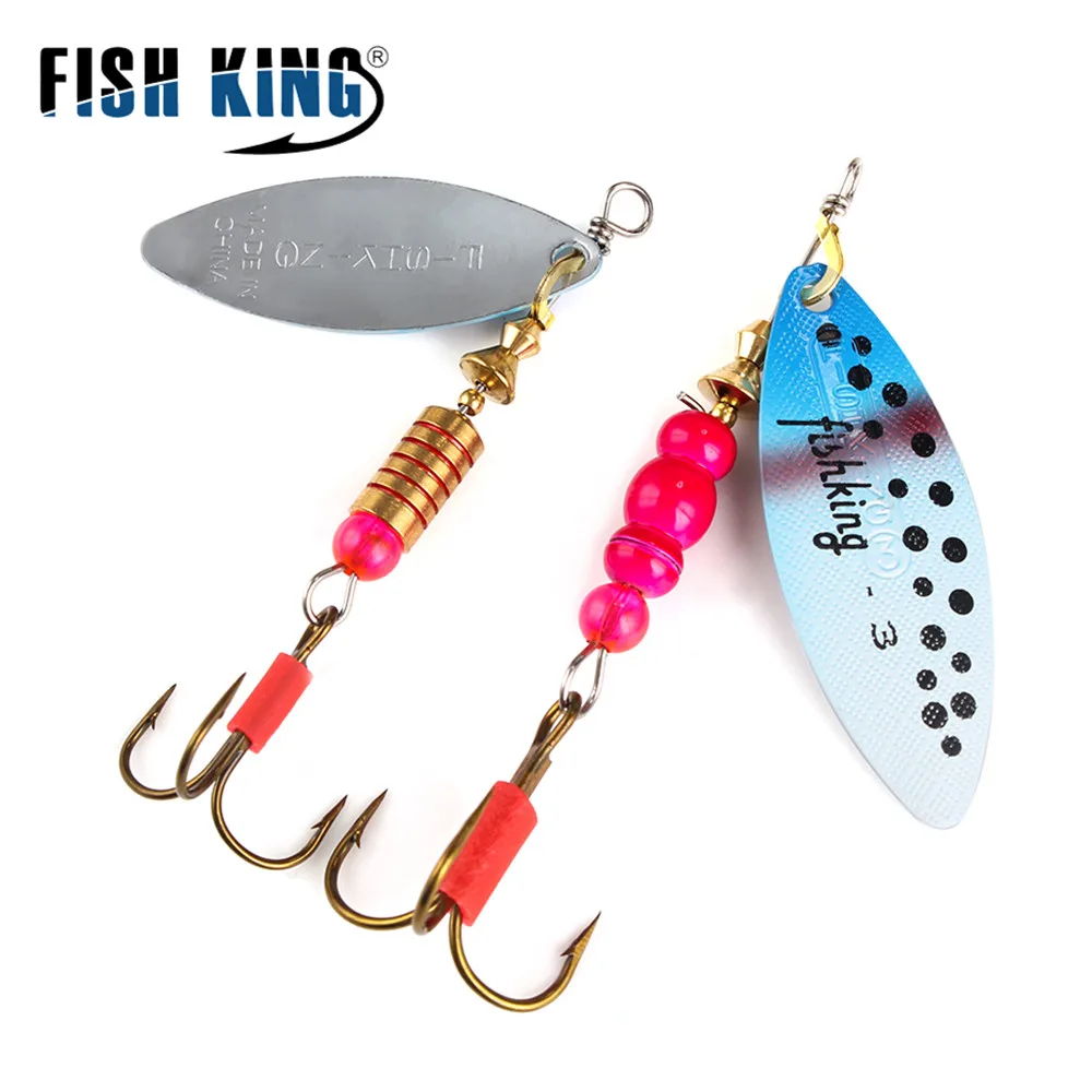 FISH KING 2 Color 0#-5# Hard Spoon Bass Lures Spinner Bait With Treble High Carbon Steel Hooks For Pike Fishing