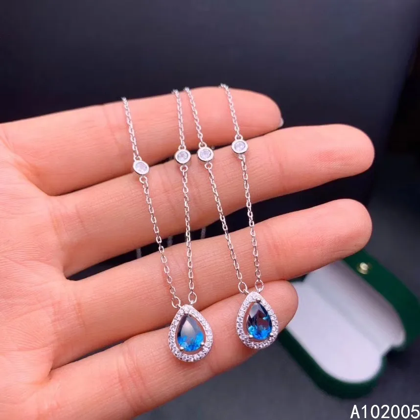 

KJJEAXCMY Fine Jewelry 925 Sterling Silver inlaid Natural blue topaz Female Miss Woman Girl gemstone Pendant Necklace luxury