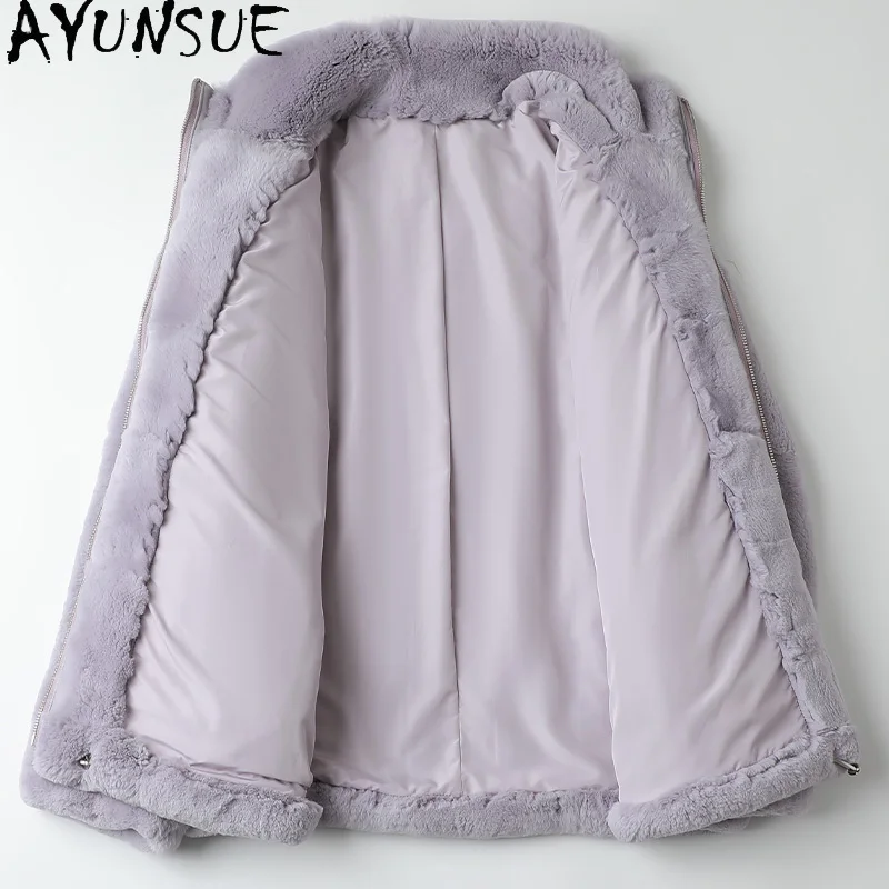 AYUNSUE – manteau en vraie fourrure de lapin Rex pour femme, court, décontracté, chaud et épais, hiver 2021, Gxy525