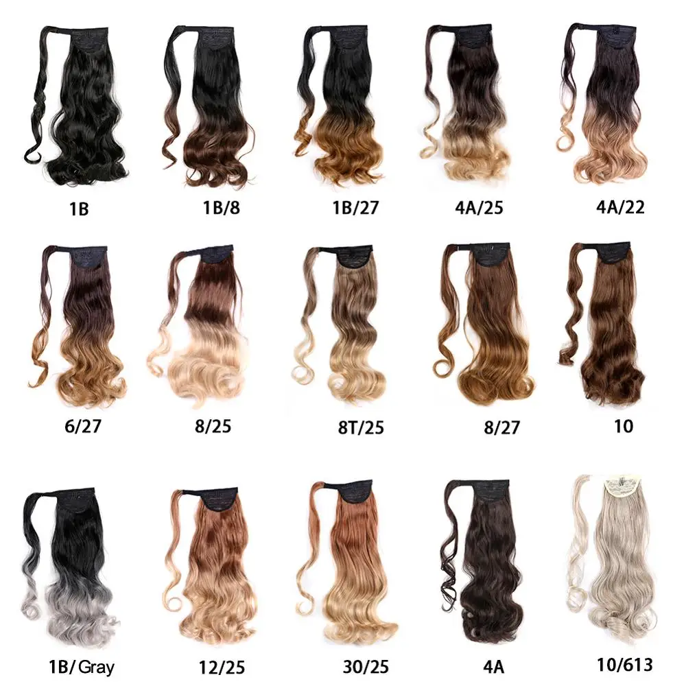 Saisity 18Inches Synthetic Long Wavy Wrap Clip In Ponytail Hair Extension Wrap Around Ponytail Fake Pony Tail Hair