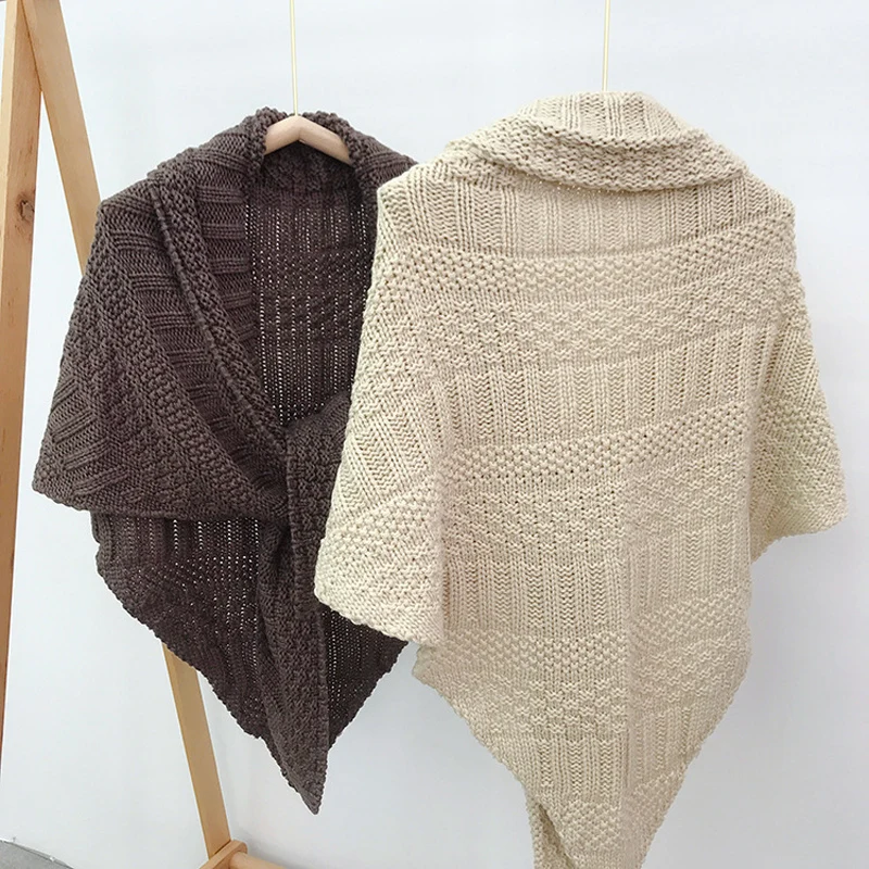 Solid Winter Triangle Scarf Women Knitted Shawl Wraps Large Warm Neckerchief Blanket Female Pashmina Ponchos Tippet For Ladies