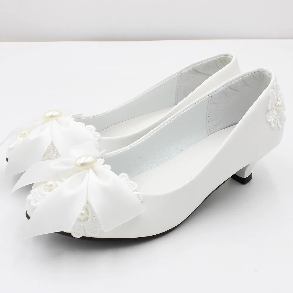 New bowknot women\'s shoes white bridal shoes low heel bridesmaid shoes shallow mouth youth large wedding shoes BH2105