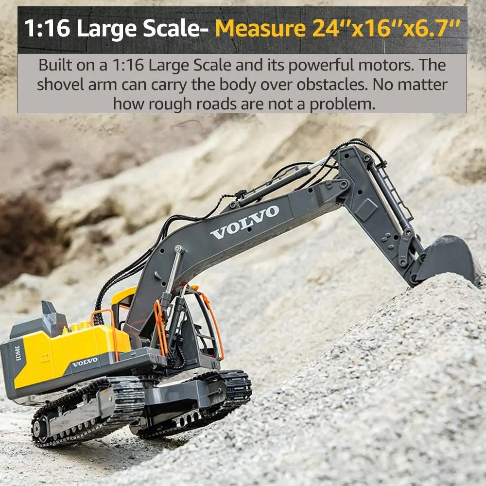 RC Excavator Construction Truck 17 Channel 1/16 Scale Digger 2.4Ghz Remote Control Excavator Toy with Light and Sound for Kids