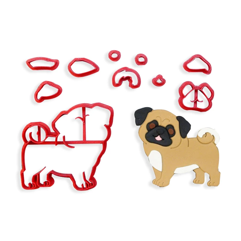 Baby Husky Bulldog Weiner Pug Schnauzer Labrador Three Legged Dog Body 3D Printed Plastic Fondant Cookie Cutter Set