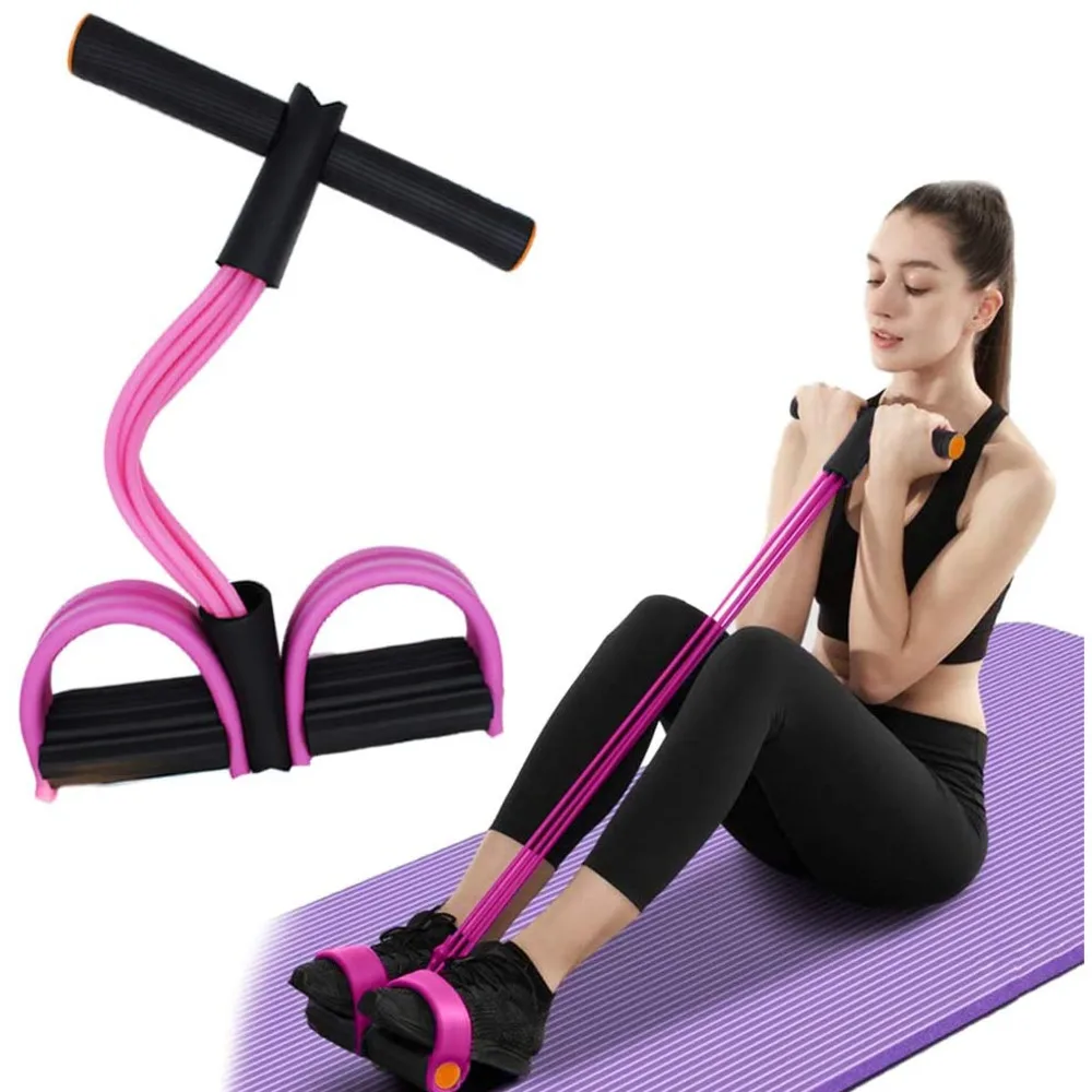 Tali Tegangan Elastis 6 Tabung Penarik Pedal Kebugaran Sit Up Tali Tarik Lateks Perlawanan Band Rumah Gym Peralatan Latihan Olahraga