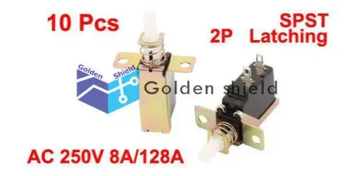 10Pcs SW-3 SPST 2P Spring Loaded Self Locking Mini Push Button Switch AC 250V 8