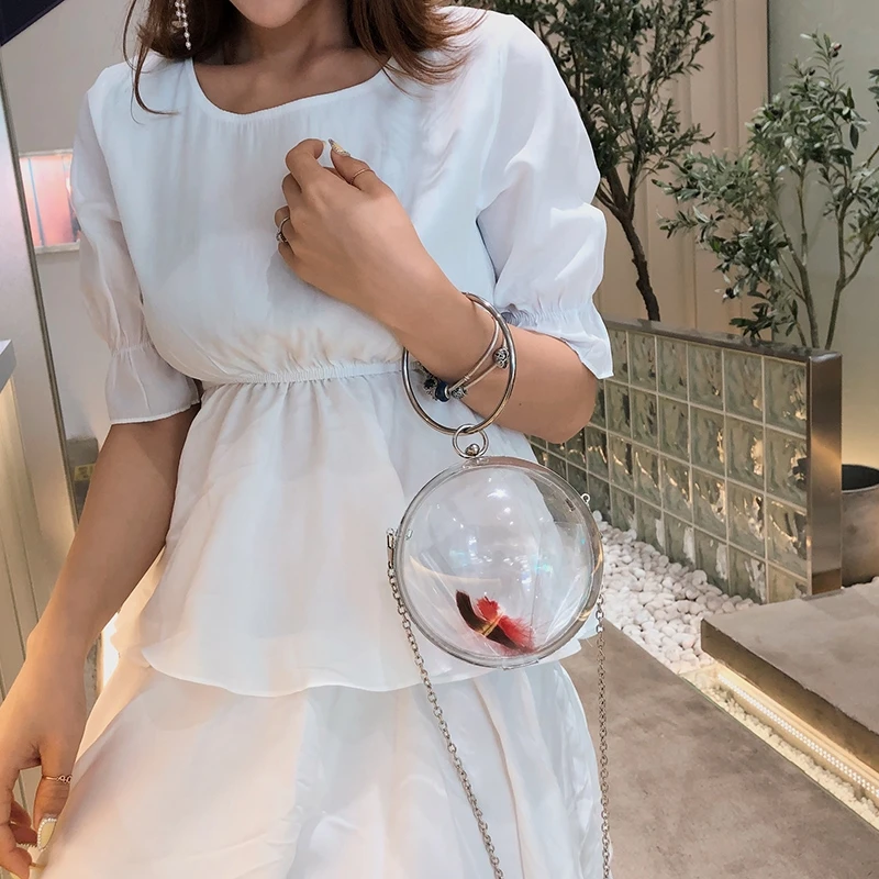 Cute Acrylic Ball Wallet Colorful Transparent Clutch Wedding Party Prom Purses and Handbags Circular Women Chain Shoulder Bags