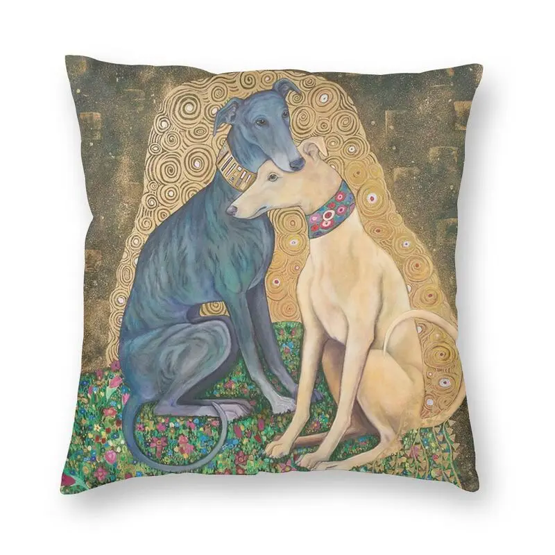 Gustav Klimt Greyhound Dog Art Cushion Cover Sofa Living Room Whippet Sihthound Dog Square Pillow Cover 45x45cm