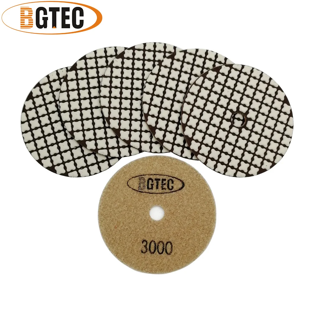 BGTEC 6pcs 100 millimetri #3000 Diamante A Secco In Resina di Bond Flessibile Tamponi Per Lucidatura Diametro 4 "di Levigatura A Disco Per granito di Marmo di Ceramica