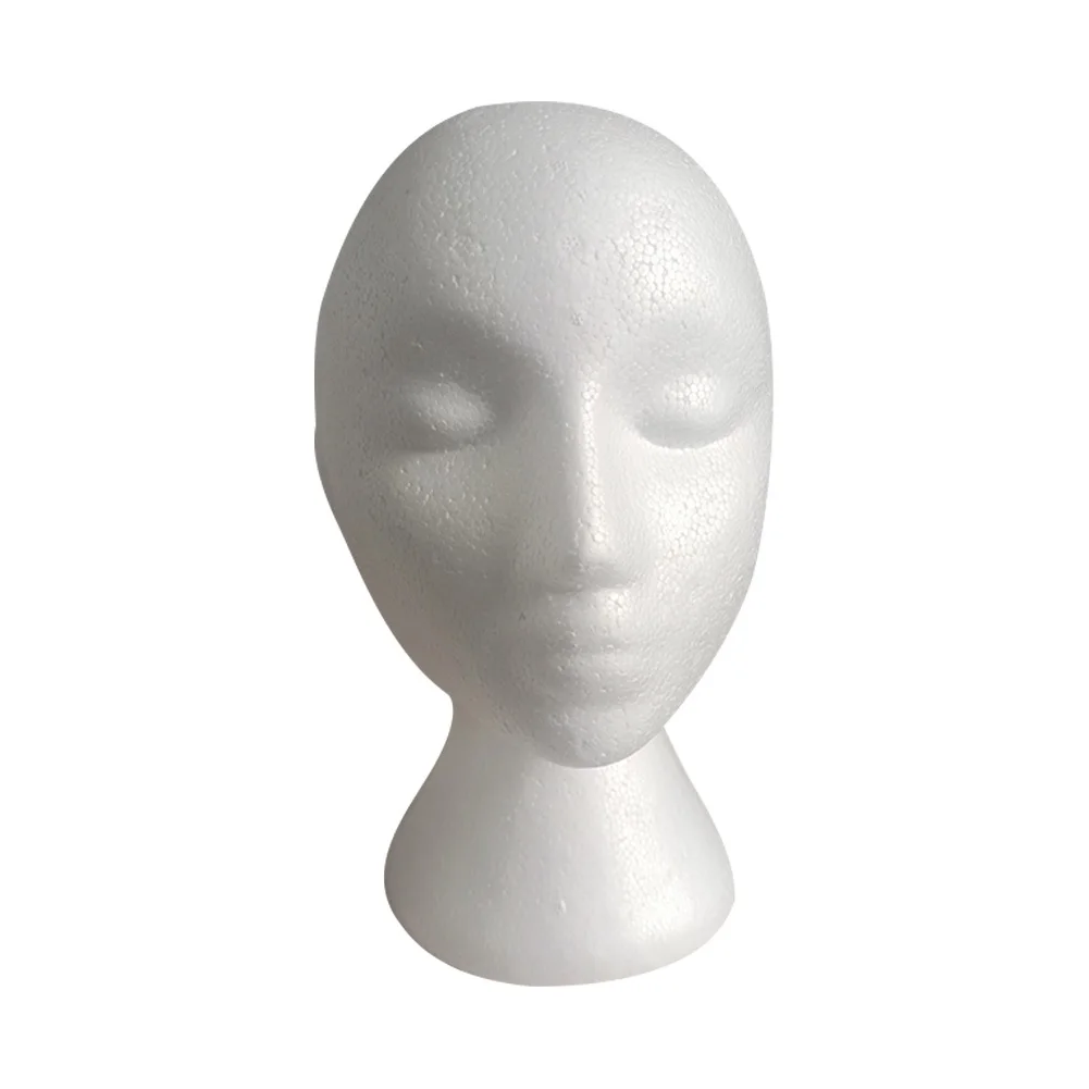 Female Styrofoam Mannequin Head Wig Stand Black Wig Glasses Hat Display Stand Popular Foam Head Model Storage Holders White 1PC