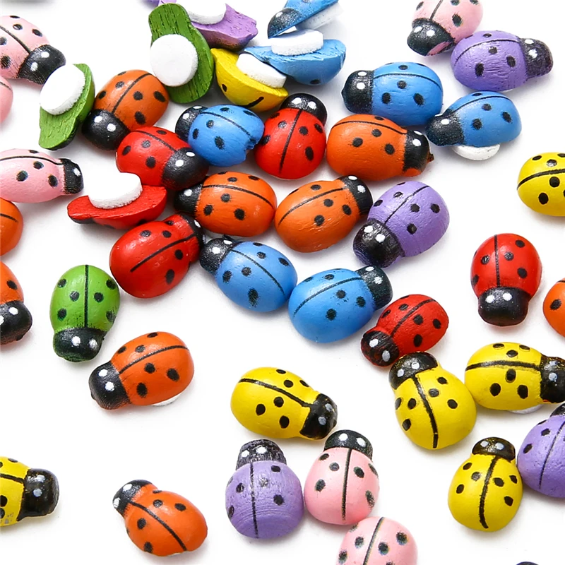 50-100Pcs Wooden Mini Bee Ladybug DIY Scrapbooking For Wall Sticker Children Kids Painted Holiday Halloween Christmas Decoration