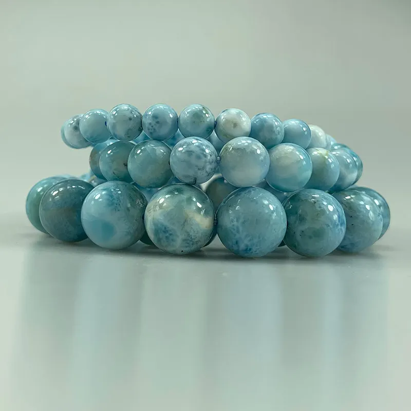 6-14mm Natural Larimar Beads Bracelet Round Sky Blue AA Larimar Beads Bangle For Women Men Boyfriend Girlfriend Birthday Gift