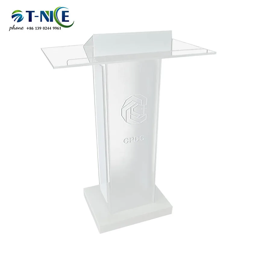 

2024 Acrylic Award Speech Podium Frosted platform Modern Assembled Cross Lectern Logo Custom Pulpit Free Shipping