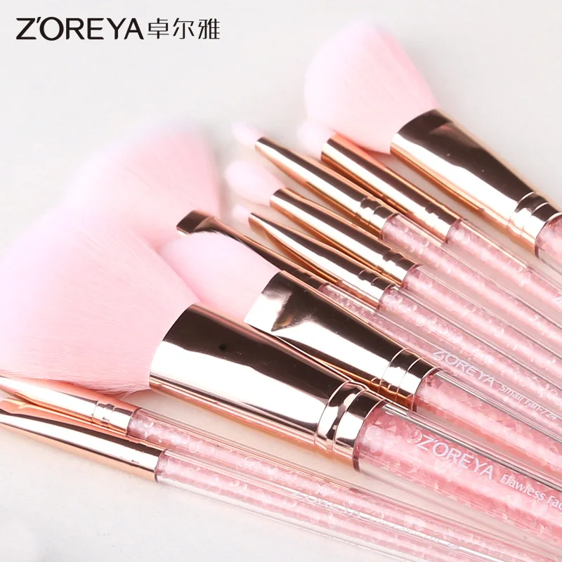 Hot Selling Zoreya Pink Quicksand Makeup Brush Set 10 Diamond Handle Cosmetic Gift for Women ZS10