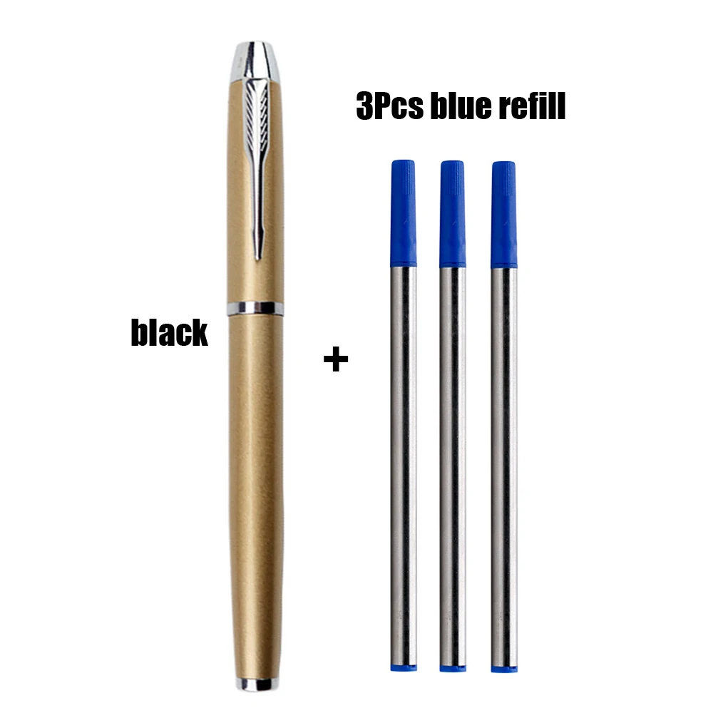 1+3Pcs Pen Refills Roller BallPen Metal Ink Pen Business Signature Stationery Office School Supplies Writing Gift Ballpoint Pen