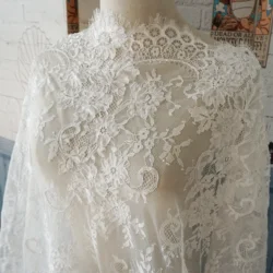 150CM Wide Pure White Lace Fabric White Dress Lace Material Handmade Cording Eyelash Lace Top Quality 3 Meters Long 2023