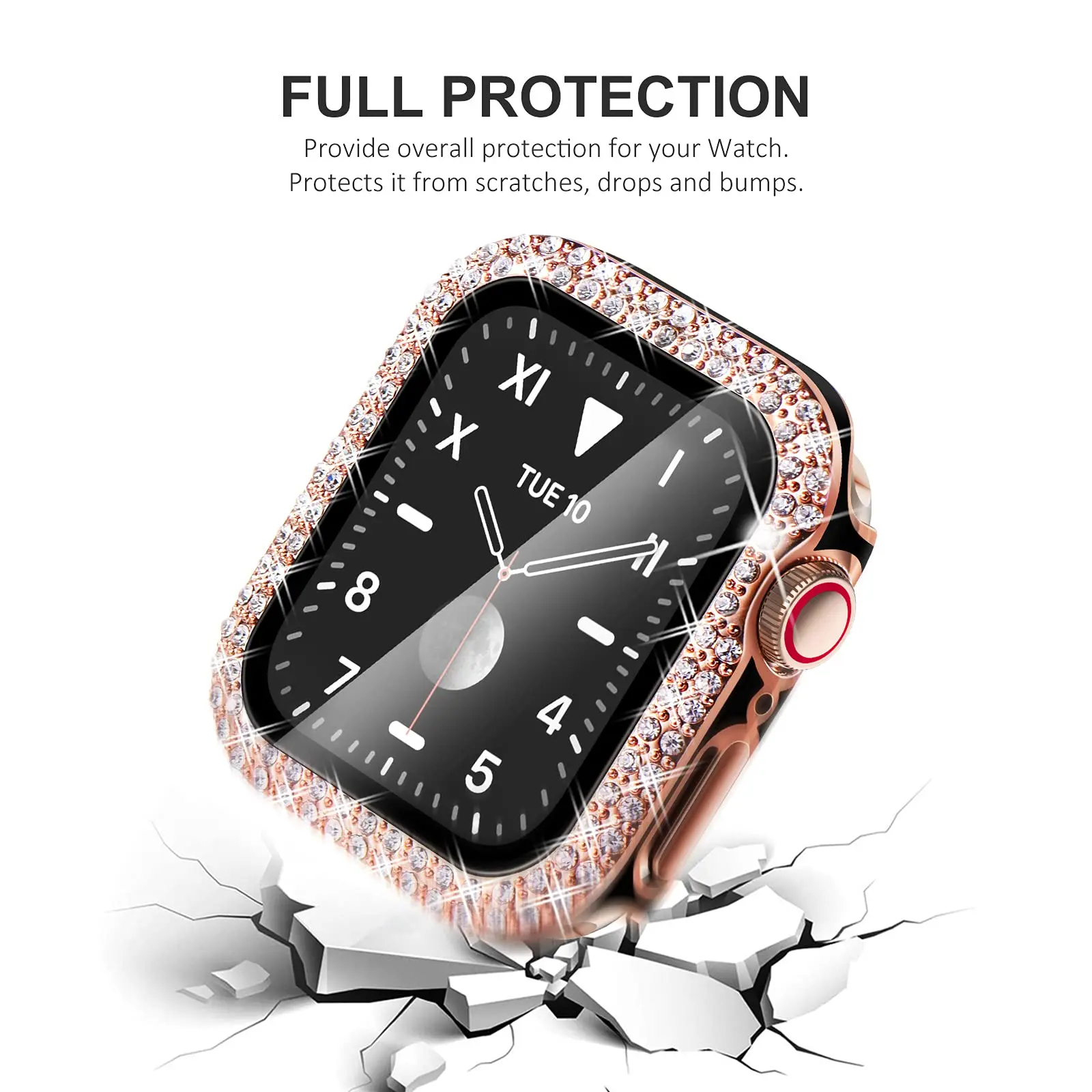 Cristal + cubierta para Apple Watch, funda de 40mm, 44mm, 45mm, 41mm, accesorios para iWatch, Diamante + Protector de pantalla para Apple watch series 8, 3, 6, SE, 7