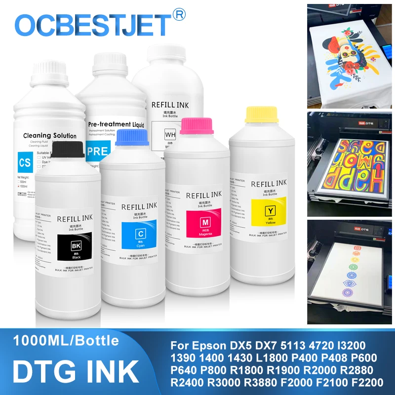 1000ML DTG Ink Textile InK Garment Ink DX5 DX6 DX7 TX800 5113 4720 I3200 Printhead For Epson L800 1390 R1900 R2000 F2000 F2100