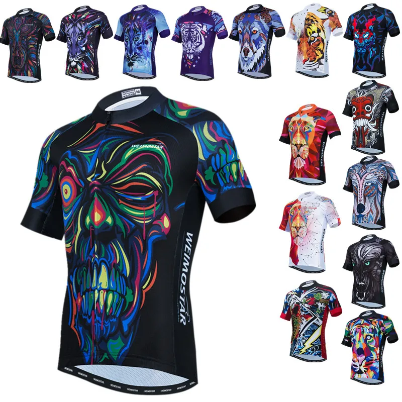 Weimostar Men\'s Cycling Jersey Tops Summer mtb Bike Jersey Breathable Bicycle Shirt Anti-UV Cycling Clothing Wolf Lion Tiger