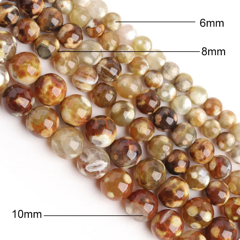 Natural Stone Leopard Skin Agates Smooth Round Beads For Jewelry Making 15\