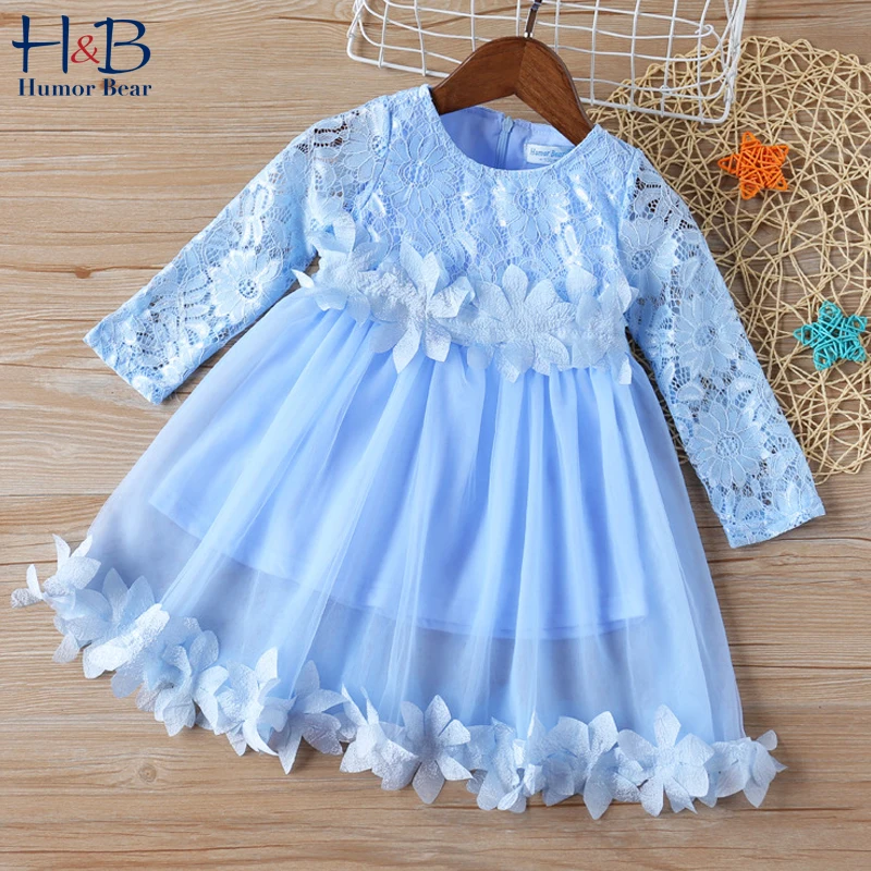 

Humor Bear Girls Dress New Autumn Long Sleeve Lace Mesh Yarn Princesses Dress Toddler Kids Clothes for 3-7Y