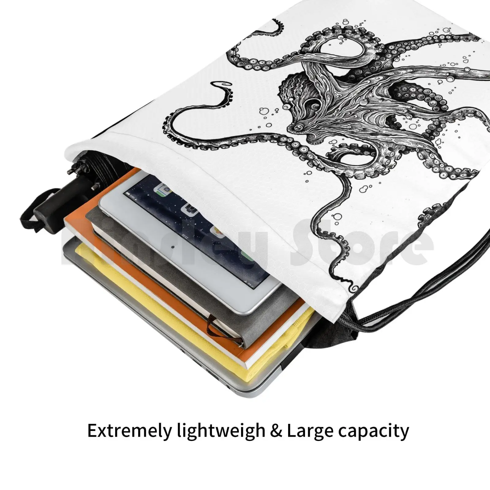 Octopus Backpack Drawstring Bag Riding Climbing Gym Bag  Octopus Tentacles Ocean Animals Underwater Nature Sea Mollusc Pen