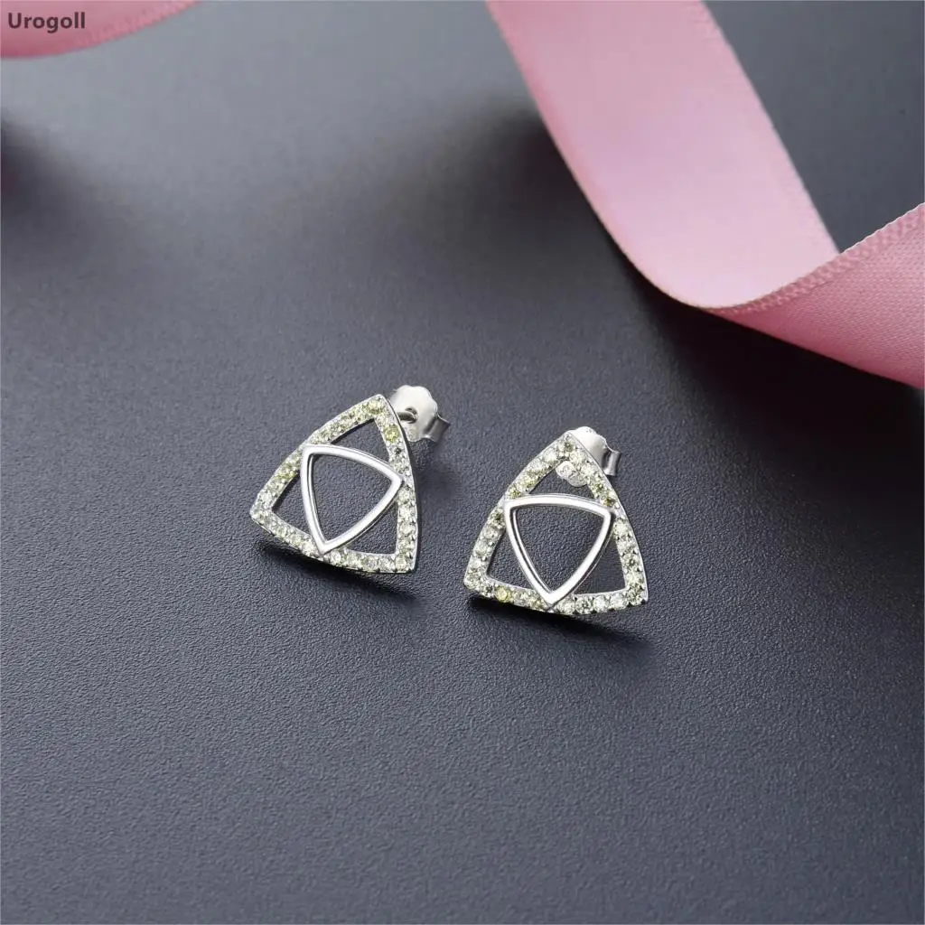 Fashion Women Pure 925 Sterling Silver Trendy Geometric Triangular Conical Zircon Stud Earrings Jewelry Accessories Earring