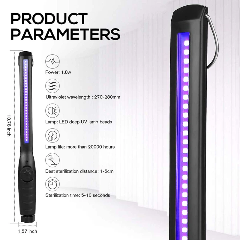 Lampe germicide à LED aste par USB, fonction ultraviolette, anciers de désinfection portable pour garde-robe d\'hôtel