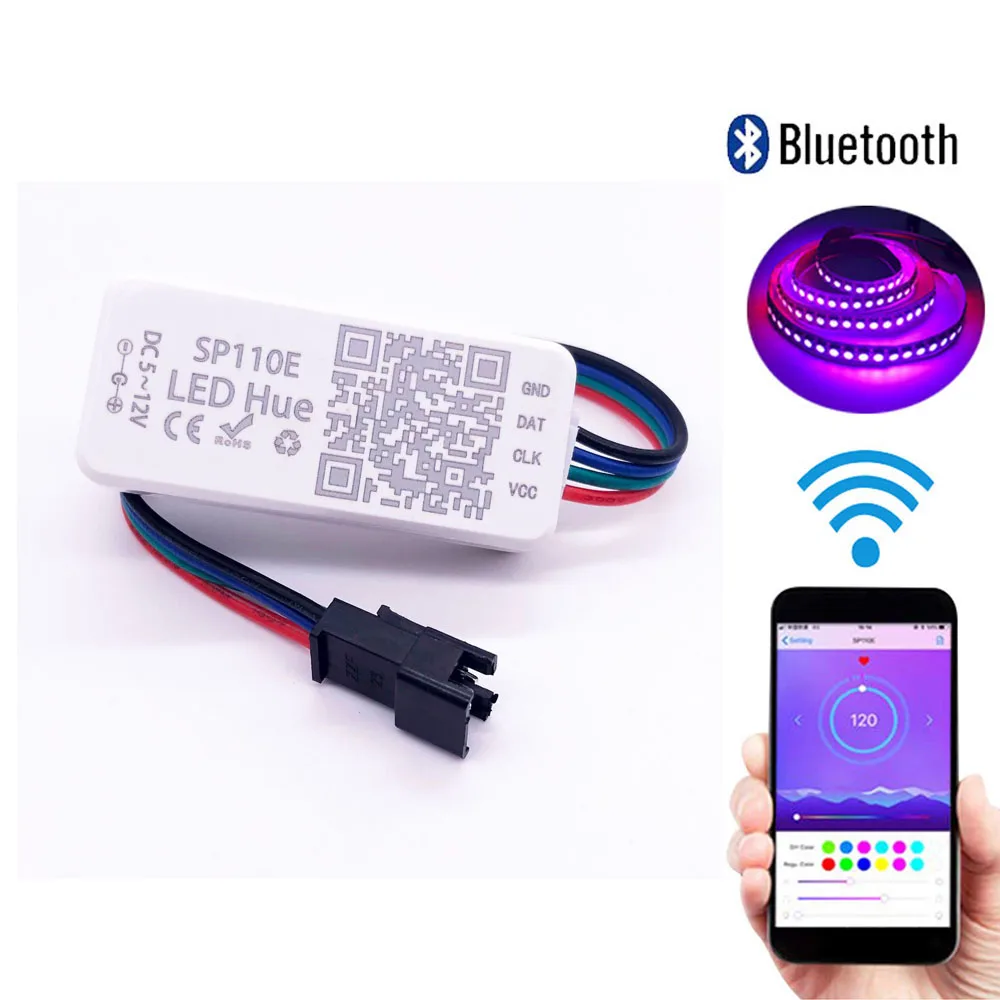 WS2811 WS2812 kontroler taśmy ledowej SP110E SP105E SP107E SP108E kontroler Led Bluetooth/WIFI sterowanie muzyką DC5-24V