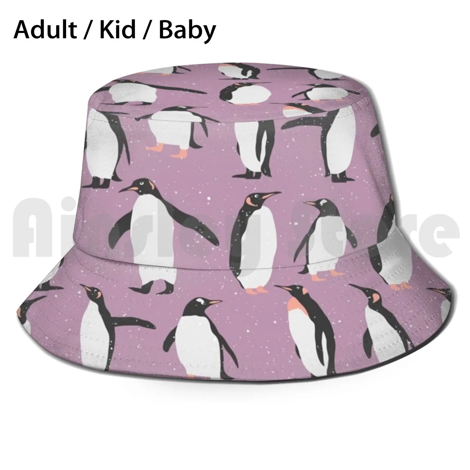 Happy Penguins And Snow On A Purple Background Sun Hat Foldable UV Protection Happy Penguin Winter Snow Purple