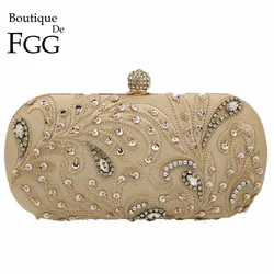 Boutique De FGG Vintage Paillettes Cristalli Delle Donne Da Sera In Rilievo Frizione Borse Da Sposa di Cerimonia Nuziale Del Partito Del Fiore Che Borda Borse Borse