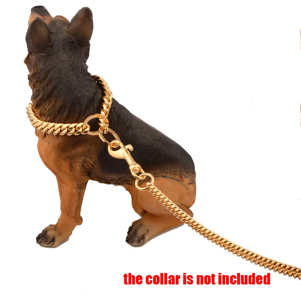 3ft 4ft Indestructible Strong Chew-Proof Metal 18k Gold Silver Dog Leash with Thick Leather Handle, Stainless Steel Cuban Chain