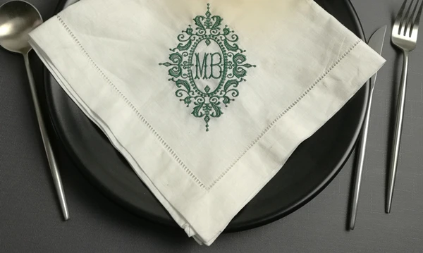 Set of 100 Fashion Monogrammed Dinner Napkins Hemstitch Linen Table Napkins 20x20\