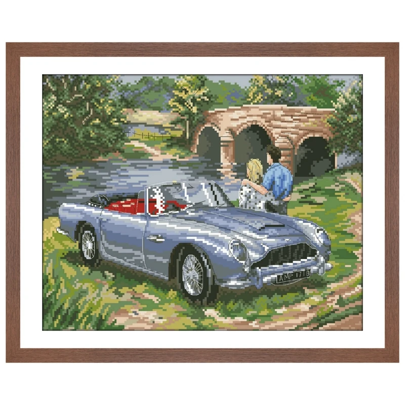 Outing cross stitch kit lovers driving car pattern 18ct 14ct 11ct white fabric cloth cotton thread embroidery DIY handmade