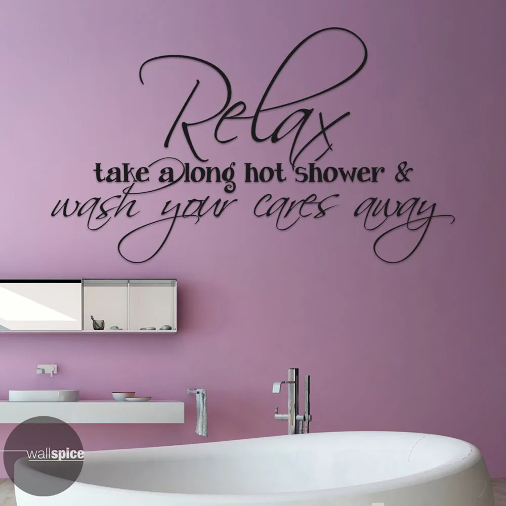 Relax Take A Long Hot Shower and Wash Your Cares Away Vinyl Wall Decal Sticker Bathroom Shower Room Vinyl Home Decor