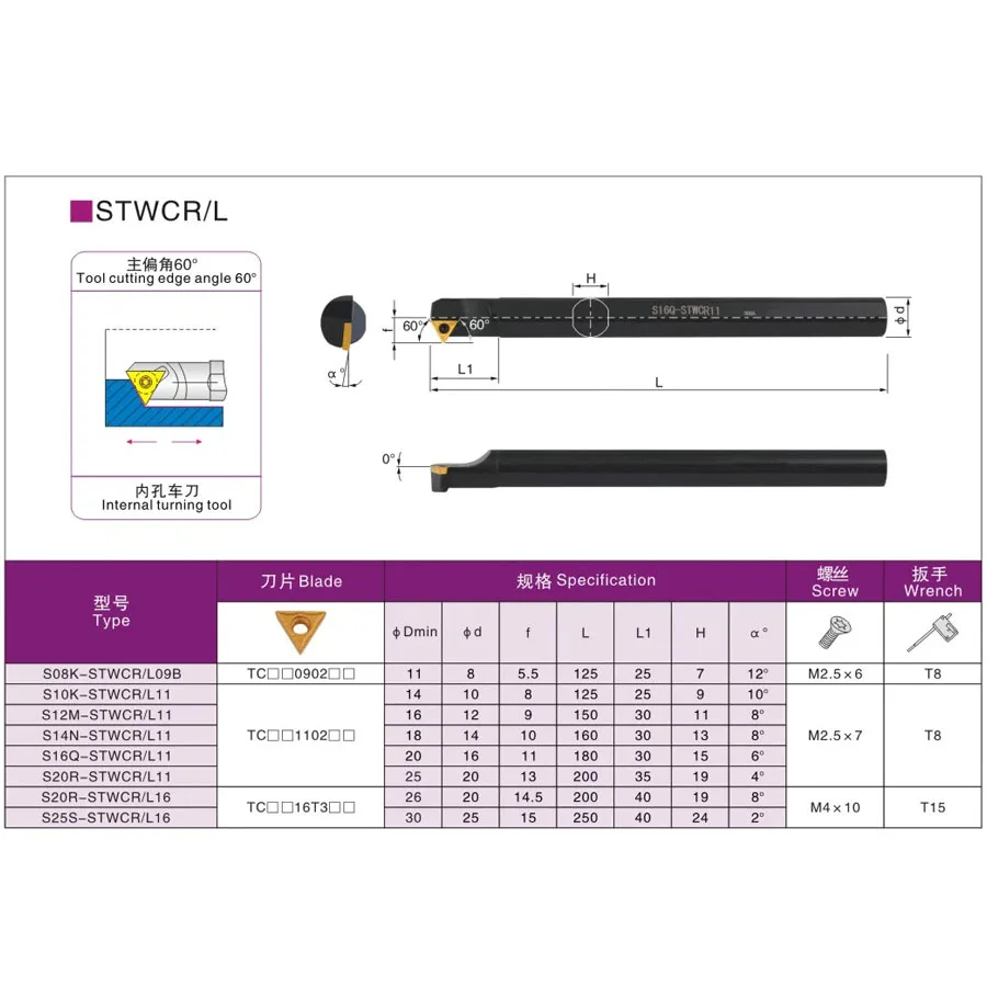 S08K-STWCR09 S10K-STWCR11 S12M-STWCR11 S16Q-STWCR11 S20R-STWCR11 barra di S25S-STWCR11 interno supporto di tornitura