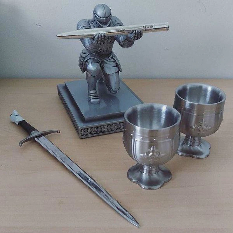 Stainless Steel Pen Holder Knight Soldier Figures Pencil Stand Desk Organizer Home Office