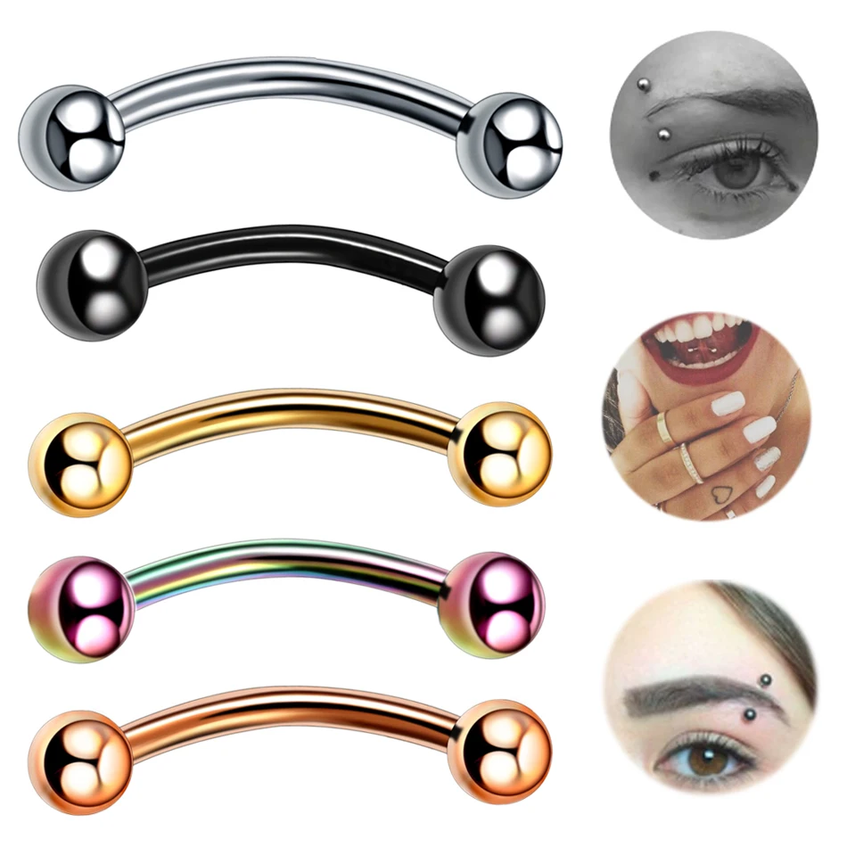 1PC Titanium Eyebrow Banana Piercings Curved Barbell Ring Lip Labret Tongue Piercings Daith Helix Earring Piercings Body Jewelry