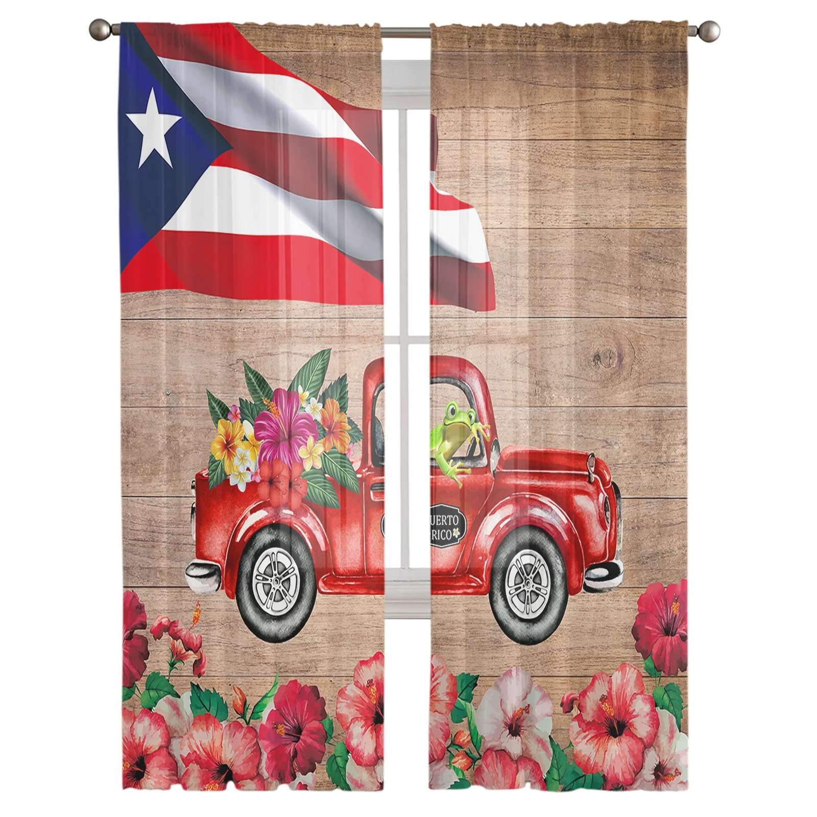 Puerto Rico Flower Truck Frog Curtain For Living Room Transparent Tulle Curtains Window Sheer For The Bedroom Accessories Decor