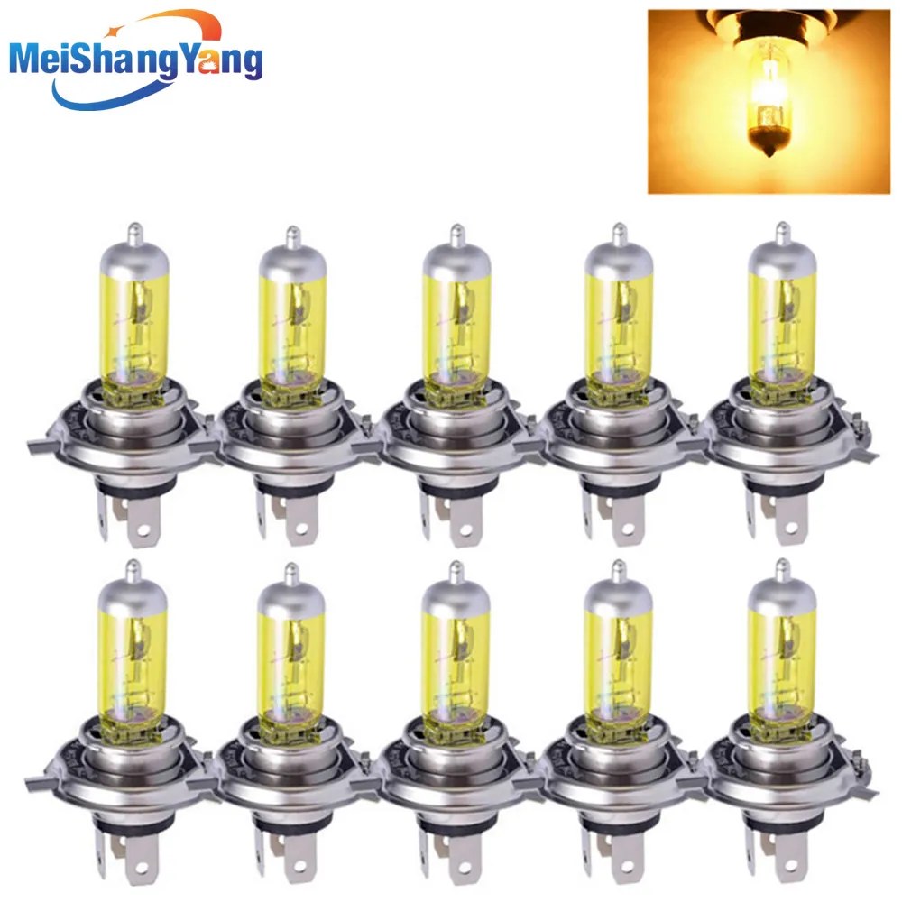 

10pcs H4 55W 100W 12V Yellow Fog Lights Halogen Bulb High Power Headlight Lamp Car Light Source parking Head auto 60/55W 3000K