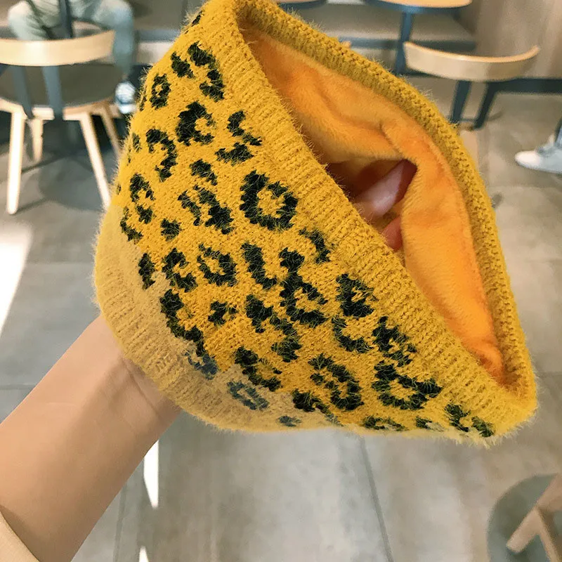 Korea Chic Leopard Knit High Elastic Hair Band For Women Letter Sport Turban Head Wrap Warm Thicken Headband Akcesoria do włosów