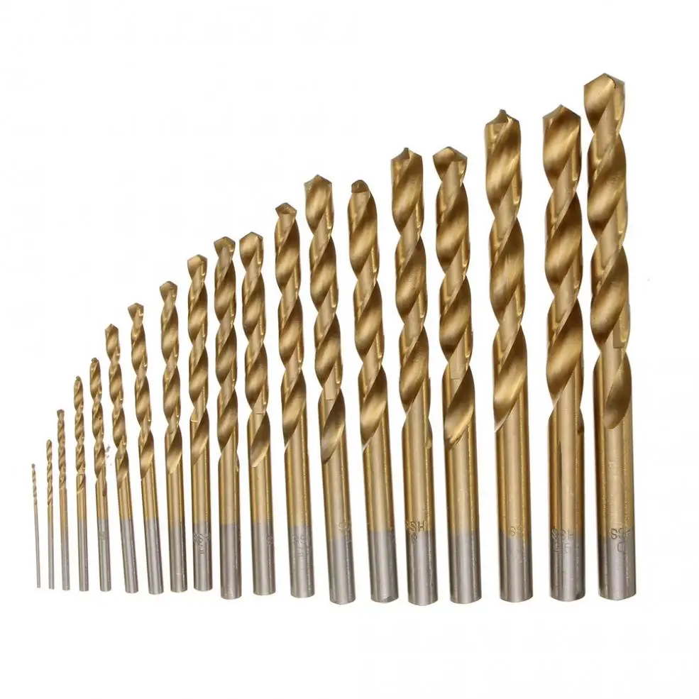19Pcs Manual Twist เจาะบิตไทเทเนี่ยมเคลือบ HSS เครื่องมือเจาะเหล็กความเร็วสูง1มม.-10mm ใหม่