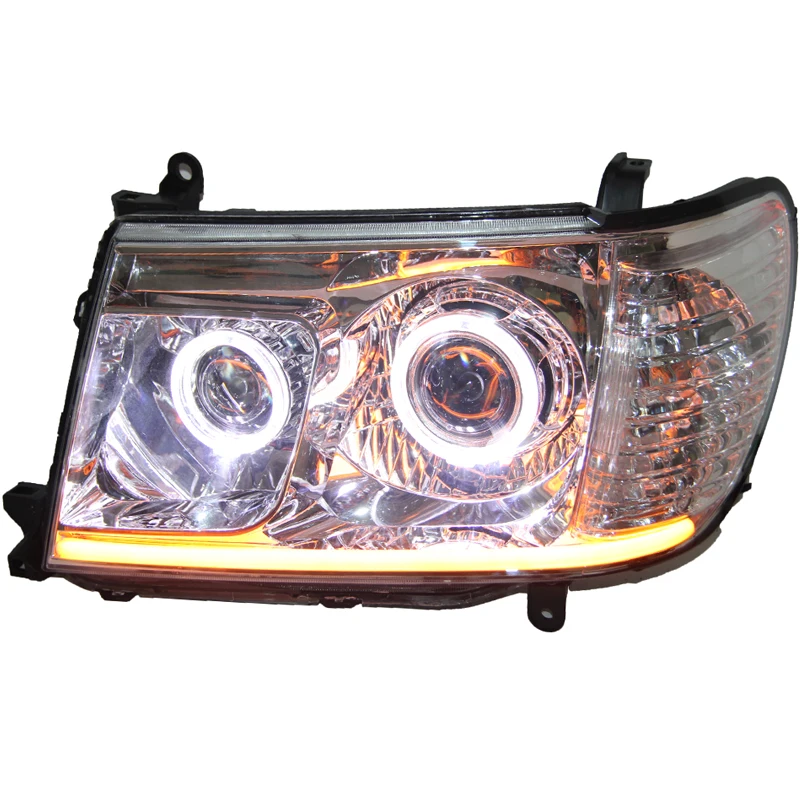 

eOsuns LED headlight assembly angel eye daytime running light with turn signal for Toyota Land Cruiser Prado