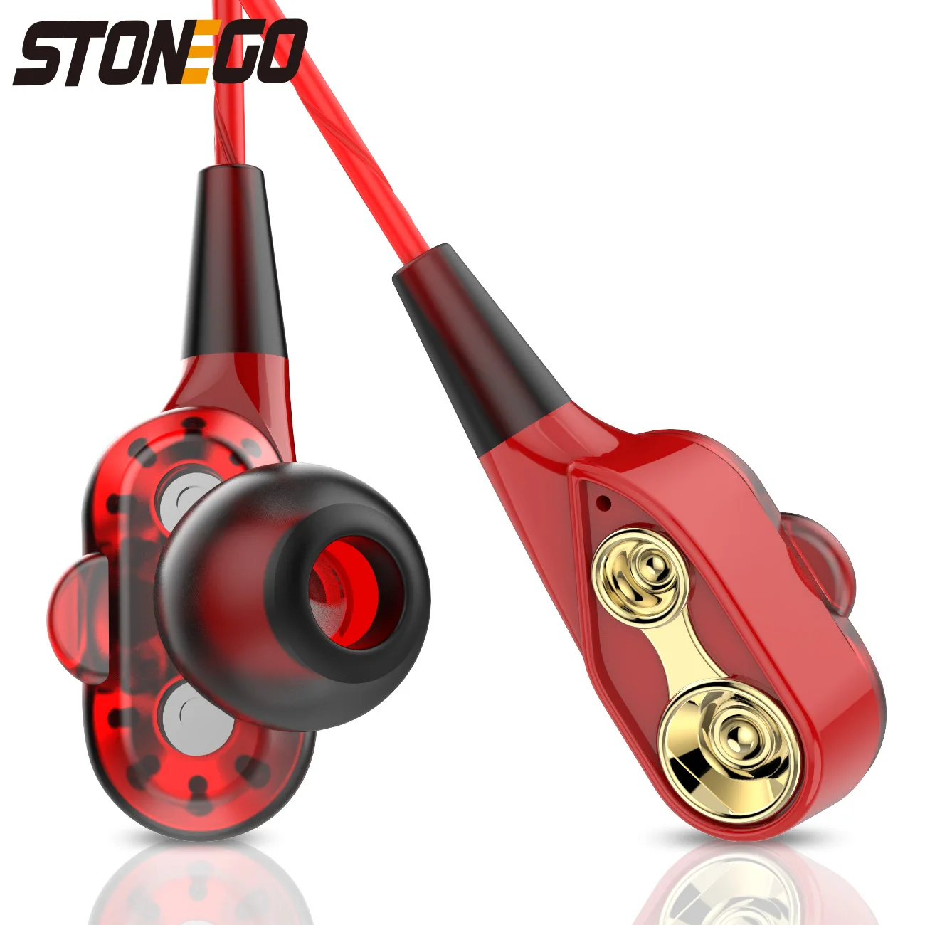 STONEGO In-Ear Earbud Earphone Dual Dynamic Driver Headphones Heavy Bass Hifi with Mic 3.5mm Jack