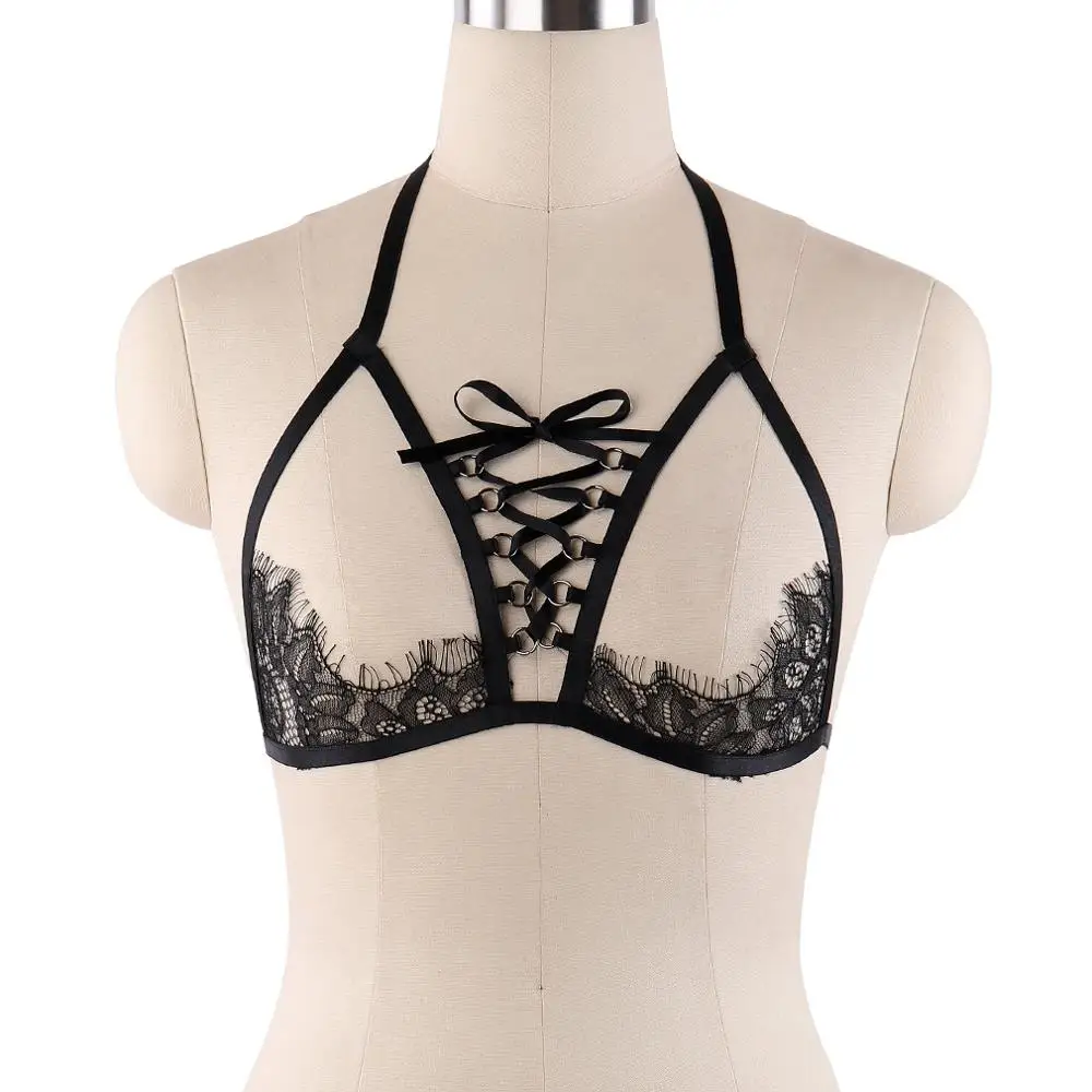 

Women Strappy Harness Lace Bra Sheer Hollow Out Body Harness Elastic Cage Bra Thin Lingerie Bralette Gothic arness